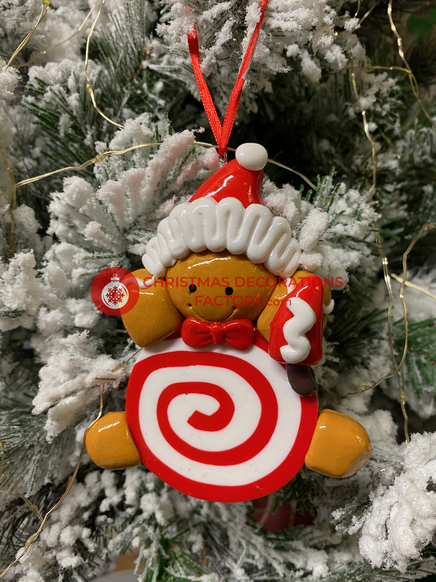 11cm Gingerbread Clay Bauble - Santa Hat Design